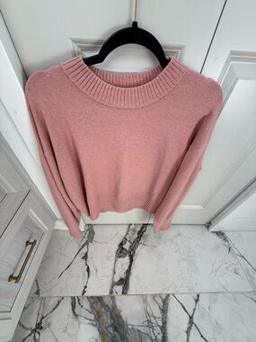 Faherty Rose Pink Crewneck Sweater with Mustard Trim